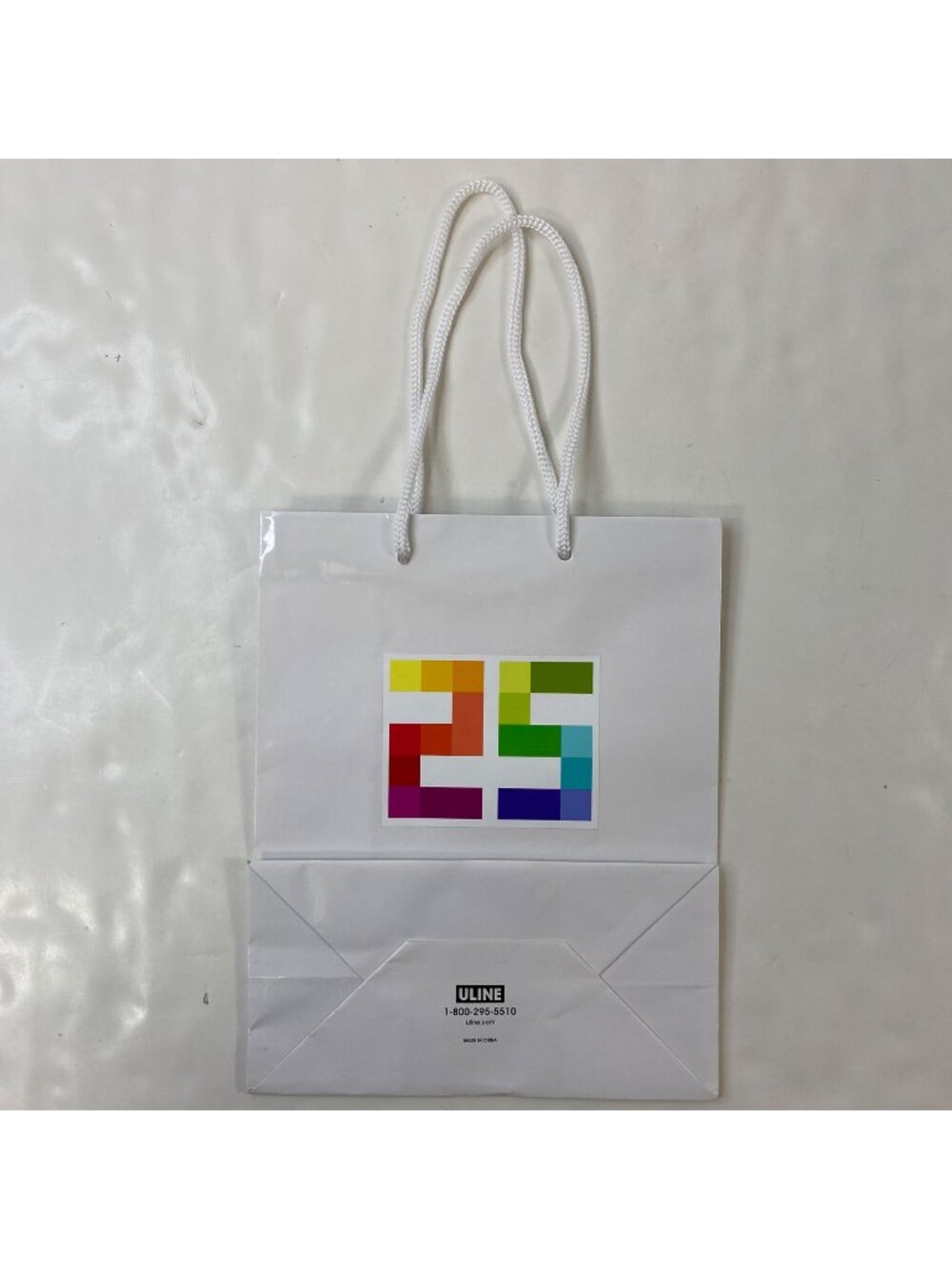 Uline Glossy White Gift Bag Colorful Pixel Logo Rope Handles eBayana